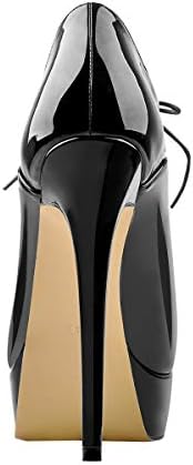 Yolkomo Shiny Round Toe Platform Heel Ankle Boots with Lace Up Super High Heel Stiletto Thin High Heel Comfortable Pull on Patent Leather Boots Shoes Black PU Size9 | Image 4