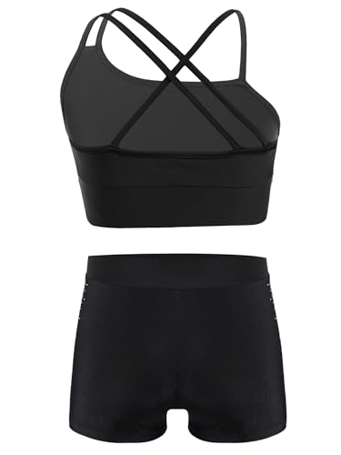 Kids Girls 2 Pieces Activewear Asymmetrical Spaghetti Straps Crop Top and Booty Shorts Set Gym Workout Tracksuit2