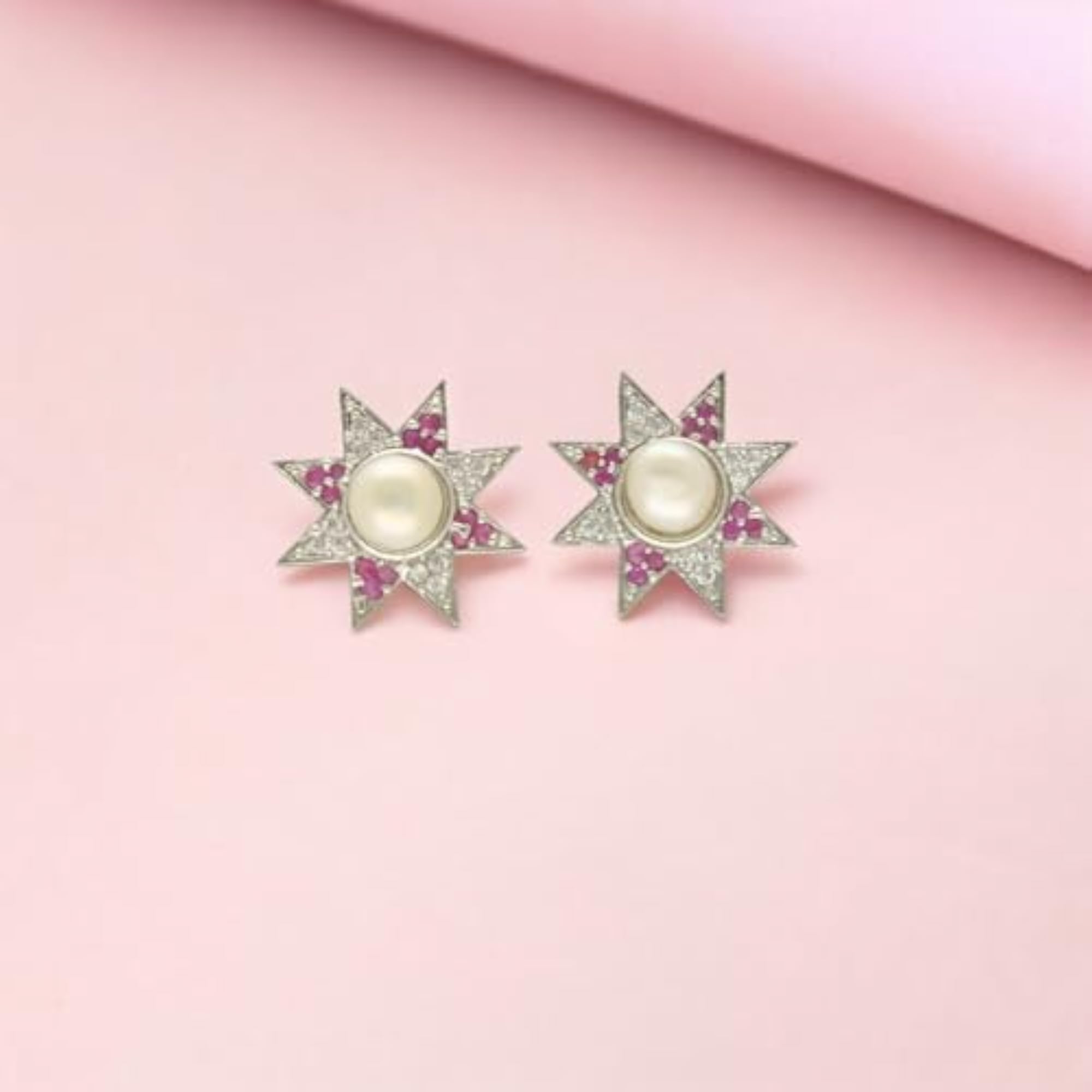 Women's Nakshatra Pearl Earrings, White Button Freshwater