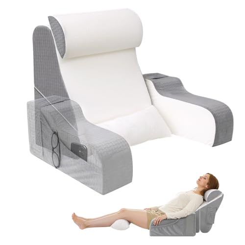 Exsnugy 5PCS Reading Pillow for Sitting in Bed Adult 2 in 1 Foldable Wedge Pillow for Sleep Ergonomic Back Support Pillow with Arms for Sitting up Watching TV Gaming after Surgery 48cm White/Grey