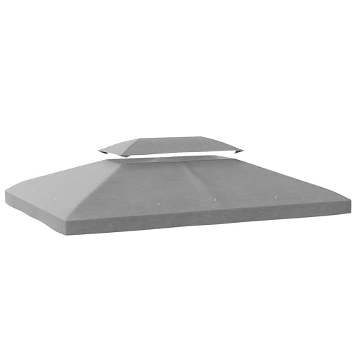 Outsunny Techo de Repuesto para Cenador, 4x3 m, Cubierta de Repuesto con Techo Doble, 10 Orificios de Drenaje y Protección UV, Solo Toldo de Recambio para Pabellón Gazebo, Gris Claro