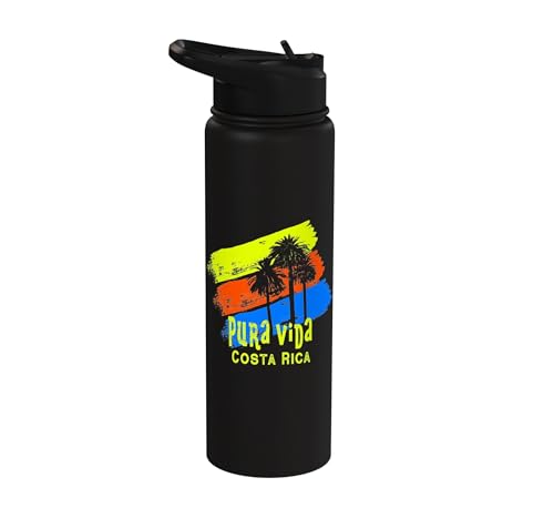 Costa Rica Pura Vida Brush Strokes with Palm Trees Stainless Steel Insulated Water Bottle