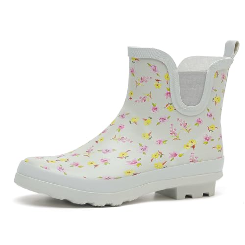 Image of SWIFTFROG Rain Boots for Women - Waterproof Ankle Garden Shoes Anti-Slipping Floral Printed Rainboots for Ladies Stylish Light Ankle Rain Shoes, Women's Rain Footwear