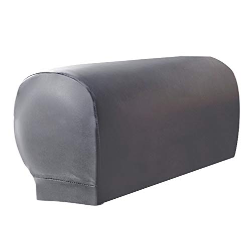 2pcs Sofa Armrest Covers,Armchair Arm Covers Stretch Sofa Arm Caps Armrest Covers for Chairs Furniture Protector Set,Armrest Covers Spandex PU Leather Arm Caps for Couch Stretchy Arm Slipcovers(Grey)