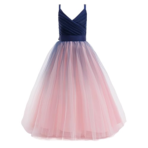 Image of Glamulice Flower Girls Spaghetti Strap Tulle Dress Long A Line Wedding Pageant Dresses Princess Birthday Party Ball Gown