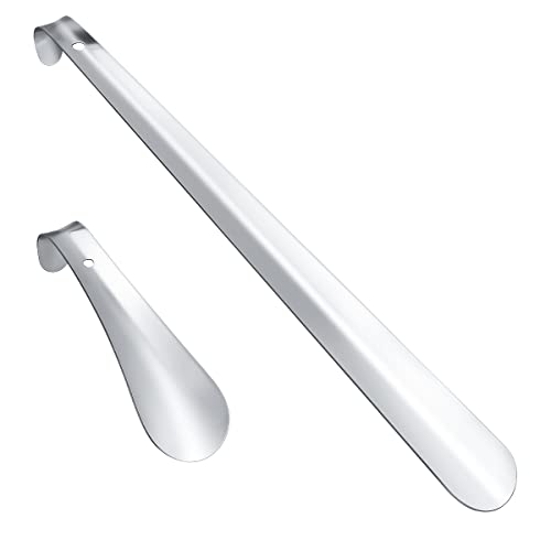2 Pcs Stainless Steel Shoe Horn Premium Long Handled Shoe Lifter, 16.5 Inch Long Shoe Horn And 6 Inch Portable Handled Shoe Horn For Pregnancy, Men, Women, Seniors And Kids #TOP28