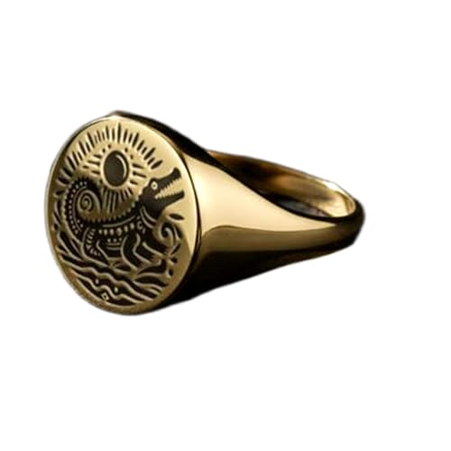 Bague alligator ronde en argent plaqué or idéal pour cadeau homme