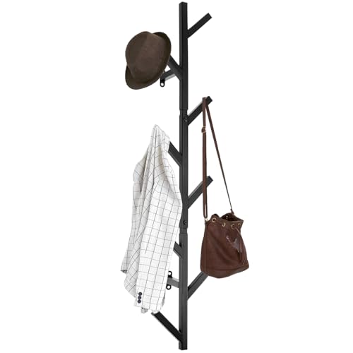 QWORK® Perchero de pared de metal vertical de 100 cm, perchero de 8 ganchos en color negro para ahorrar espacio