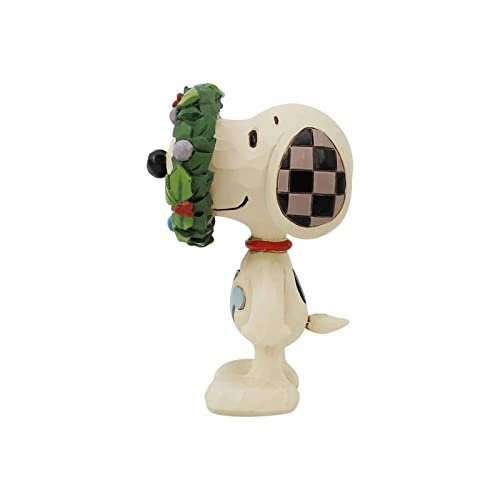 Enesco Jim Shore Peanuts Snoopy in Wreath Miniature Figurine, Multicolor, 3.13"H