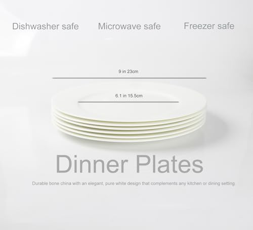 9 Inch White Bone China Dinner Plates, Set of 6, 23cm Small Dinner Plates, Lightweight & Stackable Round Dishes, Microwave and Dishwasher Safe - Image 4