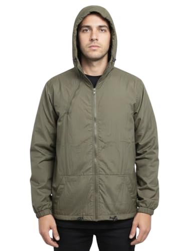 Image of Men Solid Crush Fabric Hooded Windcheater Jacket with Mesh Inner Lining