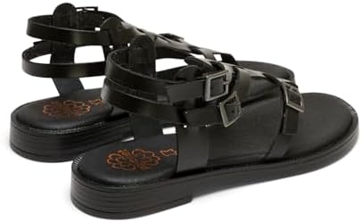 Sandalia Plana Piel Negro Palma