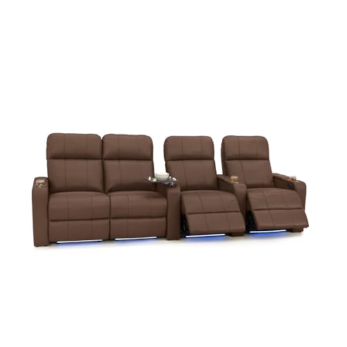 Image of Seatcraft Monterey Home Theater Seating Tobacco Row of 4 Left Loveseat | Italian Leather, Wall Hugger, Zero Gravity, Powered Headrest, Power Recline, Zero Gap, USB charging