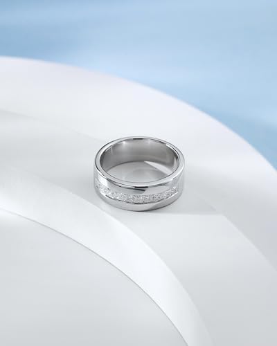 Sterling Silver & 18K White Gold Plated Moissanite Princess Cut Channel Set Wedding Band - Men's DEF Color Moissanite Half Eternity Ring4