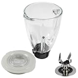 HQRP Glass Jar Set Replacement Compatible with Oster Osterizer Blender, 004954-011-090 014709-156-000 004902-003-NP0 084036000000 124461, 1.25L Pitcher, 0.33 Gallon Capacity, Round, White Lid