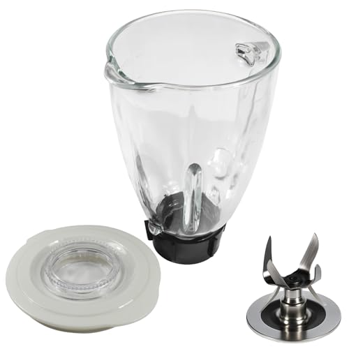 HQRP Glass Jar Set Replacement Compatible with Oster Osterizer Blender, 004954-011-090 014709-156-000 004902-003-NP0 084036000000 124461, 1.25L Pitcher, 0.33 Gallon Capacity, Round, White Lid