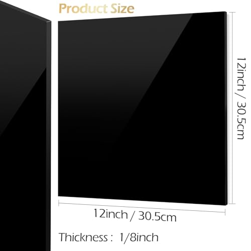 Image of 3 Pack 12 inch x 12 inch Black Acrylic Sheets 1 /8 inch Thick (3mm) Cast Acrylic Plexiglass Sheets Black Plastic Sheets for Sign, Laser Engraving and Cutting, Crafting, DIY Display Projects