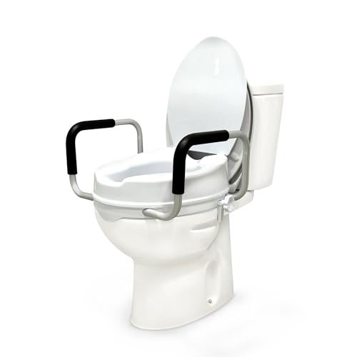 Elevador wc adulto | Asiento Elevado De Seguridad | con Reposabrazos Y Tapa-Polipropileno 2 Pulgadas Blanco-Desmontable | Soporta 180Kg Para Personas Mayores