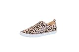 Shoozy Damen Leder-Plimsoll mit blauen Blumen, Ocelot, 41 EU