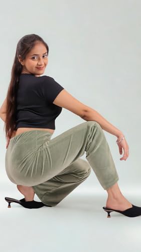 Image of Pink Shell Women's High Waist Bell Bottom Pants in Velvet