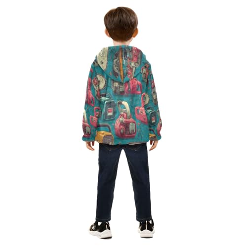 Colorful Chainsaw Print on Fabric Toddler Fleece Jacket Girl Boys Hooded Fleece Jacket Coat Warm Outwear Zip-up 3-10T4