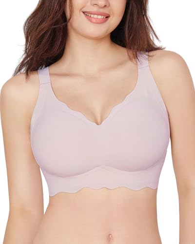 HORISUN Women's Seamless Bra Wavy Wireless Full Coverage Padded Smoothing No Underwire Comfort V Neck Bralettes with Support
