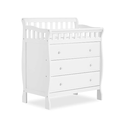 Image of Dream On Me Marcus Changing Table And Dresser In White, Features 3 Spacious Drawers, Non-Toxic Finishes, Comes With 1" Changing Pad, Made Of Solid Wood