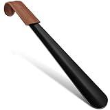 ZOMAKE Shoe Horn Long Handle for Seniors Men Women,Metal Long Shoehorn for Boots,16.5' Shoe Spoon Helper(Brown Handle)