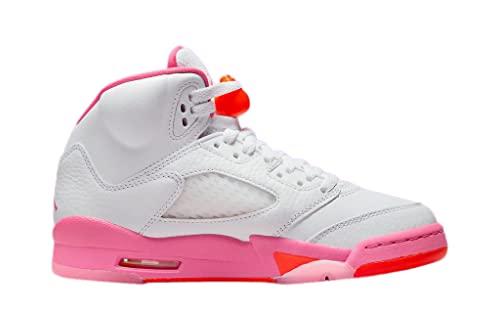 Jordan Boy's 5 Retro (Big Kid) White/Pinksicle/Safety Orange 5 Big Kid M2