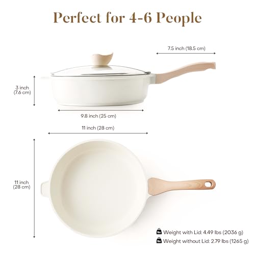 Image of Kordisen Nonstick Ceramic Deep Frying Pan, 11 Inch Non Toxic Skillet with Lid, Healthy Jumbo Cooker, Saute Pan for Cooking, Induction Cookware, PFOA & PFAS Free (Cream)