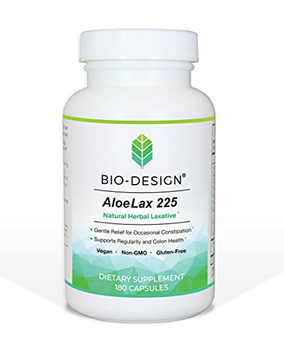 BIO-DESIGN - Aloe Lax 225 - Dietary Supplement for Natural Relief of Occasional Constipation, Sourced from South African Aloe Ferox Plant, 225mg Cape Aloe (180 Capsules)