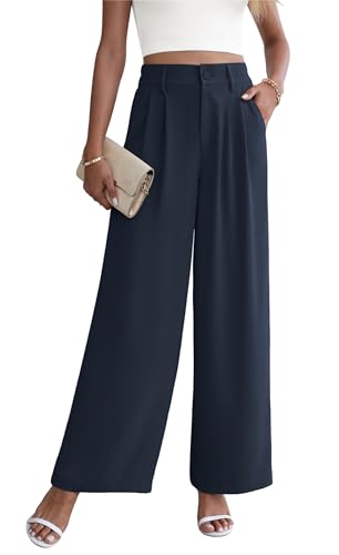 Yommay Women's Wide Leg Trousers Business Office Casual High Waisted Suit Pants Flowy Slim Palazzo Pants for Ladies,Navy Blue,L Yommay Women's Wide Leg Trousers Business Office Casual High Waisted Suit Pants Flowy Slim Palazzo Pants for Ladies,Navy Blue,L