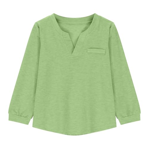 Boys Girls Long Sleeve T Shirts Kids V-Neck Fashion Spring Tops Solid Color Tees 3-14 Years2