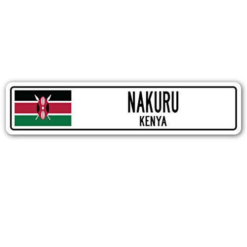BCTS Nakuru Kenya Street Sign Kenyan Flag City Country Road Outdoor Street Sign/Subway Sign 4x16 inch