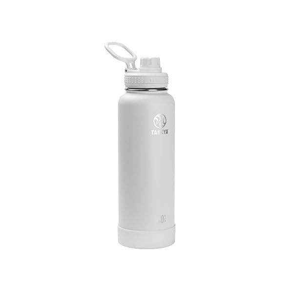Takeya Actives Water Bottle with Spout Lid – Bottle with Double Stainless Steel Insulation – Dishwasher Safe & BPA-Free – Bottle with Spout Lid & Removable Bumper – 40 oz, Arctic