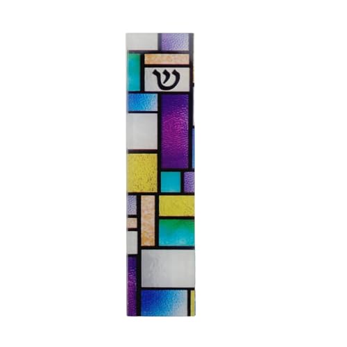 Rite Lite Stained Glass Art Glass Mezuzah Cover Handcrafted Abstract Design, Colorful Home Decoration – Easy Mounting Tape for Hanging on Door or Wall, Vibrant and Artistic Mezuzah for Your Entryway