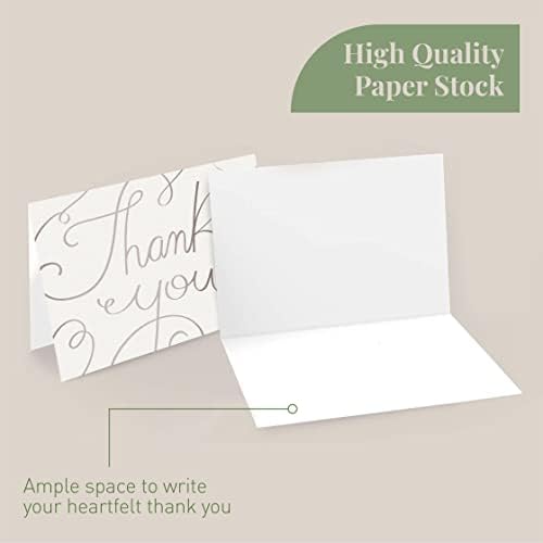 Rileys & Co Thank You Wedding Cards, Silver Foil, Classic 50 Wedding Cards, with Stickers & Envelopes | Bulk Thank You Notes Blank on the Inside | Greenery & Silver Foil Thank Yous