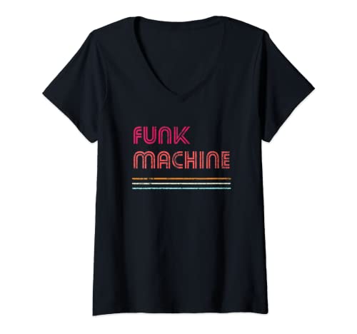 Donna Funk Machine - Retro Disco Lover Funky anni '70 vintage Maglietta con Collo a V
