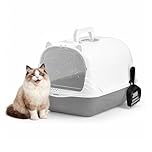 Marco Paul Enclosed Cat Litter Box with Door & Scoop, Covered Hooded Cat Litter Tray, Anti-Tracking Pedal, Flip Lid Easy Clean, Large Cat Toilet Box with Handle, Odour Control, Grey 51cm