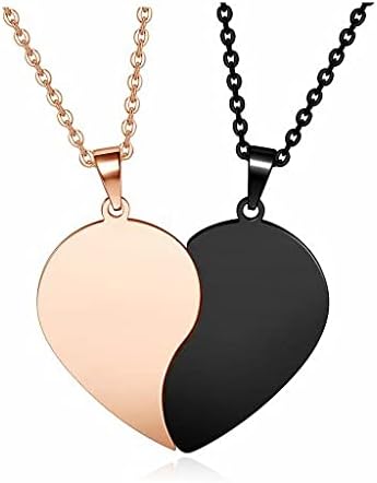 PiercingJak 2pcs Custom Engraved Heart Puzzle Matching Necklaces for Couples Stainless Steel Split Heart Puzzle Pendant Necklace for Women Men Couples BFF Friendship Gift