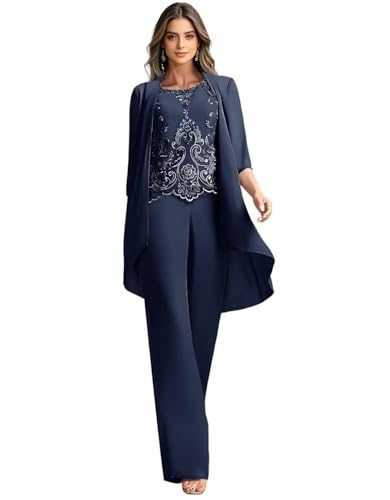 Ensemble mère de la mariée veste en mousseline robe de soirée chic mariage bleu marine 40