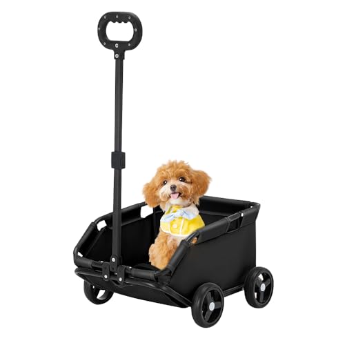 Passeggino per animali, passeggino pieghevole cane gatto, maglia traspirante + 300D Oxford impermeabile+4 ruote, borsa per il trasporto per cani pieghevole fino a 20 kg (nero, 51 x 35 x 31 cm)