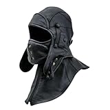 100% Real Leather Aviator Cap with Collar and face Cover Pilot -Tactical Hood/USA Stock (US, Alpha, Small, 3X-Large, M, Black)