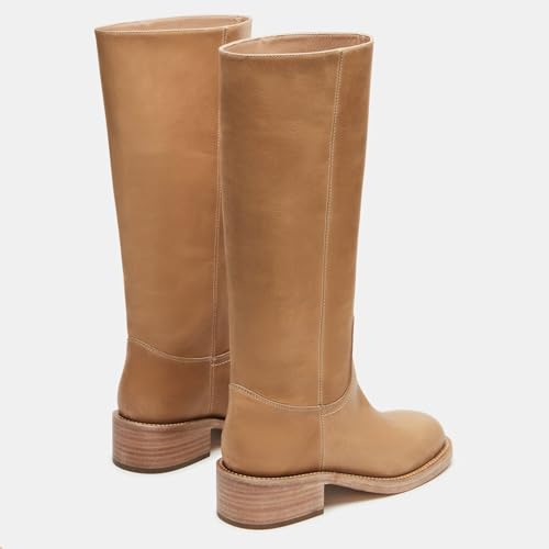 Image of Women's Knee High Riding Boots Round Toe Side Zipper Chunky Block Heel Tall Boots Comfortable Pull on Wide Calf Boots