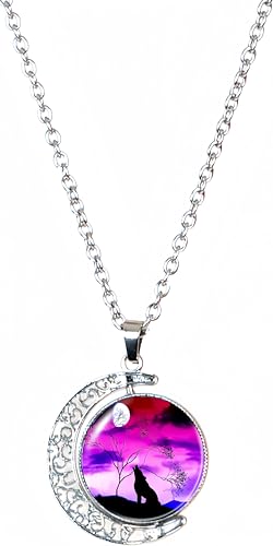 DEQIYIJI Wolf Gifts For Women Moon Pendant Necklace Jewelry Cute Aesthetic Animal Stuff2