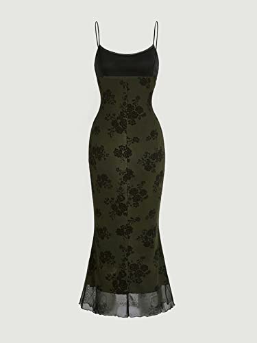 Image of Verdusa Women's Floral Mesh Bodycon Long Cami Dress Slimming Dress Semi Formal Dresses Holiday Party Outfits