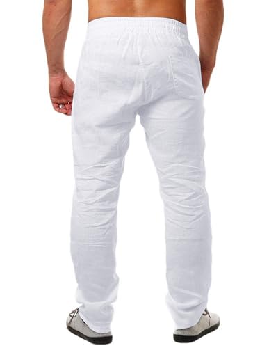 Men's Linen Pants Summer Yoga Beach Baggy Trousers Loose Fit Straight-Legs Elastic Drawstring Waist Casual Pants2