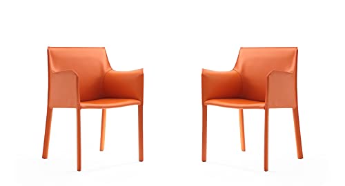 Manhattan Comfort Paris Mid Century Modern Upholstered Dining Armchair, Set Of 2, Coral #TOP16