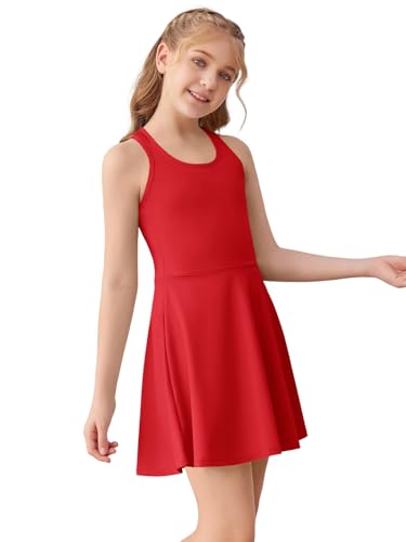 Haloumoning Girls Sleeveless Tennis Dress Kids Racerback Golf Dress School Sports Dresses Outfit with Shorts Pockets3