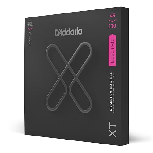 D'Addario XTB45130, XT Bass Guitar Strings Nickel Plated Steel, Regular Light, 5-String Long Scale,...